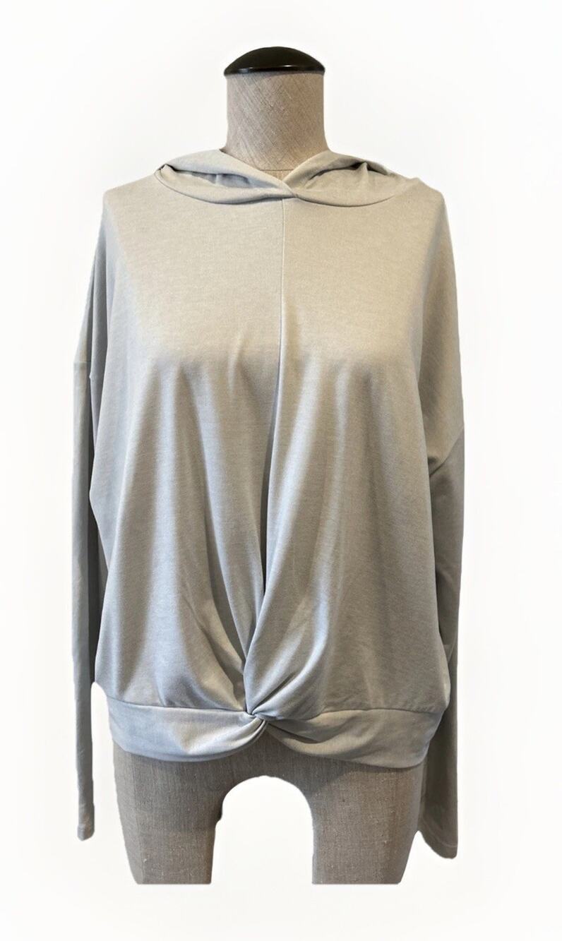 Gap Fit Brushed Tech twist front hoodie Gray Womens Shirt Large -EUC